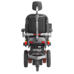 Rear view of the Sango M electric wheelchair with a black seat and headrest.