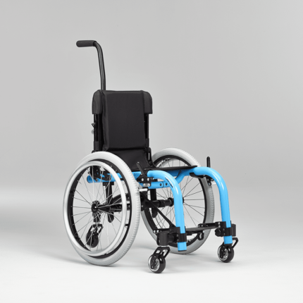 Ki Mobility Little Wave XP paediatric wheelchair with a blue frame and black seat.