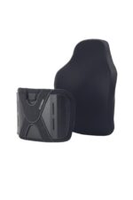 Axiom back support cushion set consisting of a lumbar support and a backrest in black fabric.