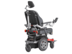 Rear view of the Sango M electric wheelchair with adjustable seating and control panel.