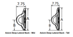 Technical drawing of Axiom Deep Lateral Back with dimensions for mid and tall versions.