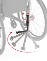 User activated anti-tips mechanism for wheelchairs, showing the adjustment feature and positioning.