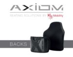 Axiom back support product displayed with a black cover and a contoured shape.