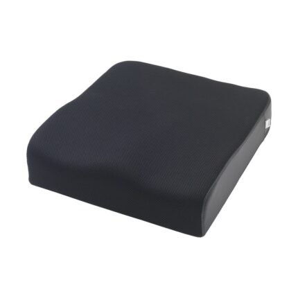 Black anatomic formed visco seat cushion with a textured surface for support and comfort.