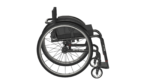 Side view of an Ethos wheelchair with large wheels and a folding design.