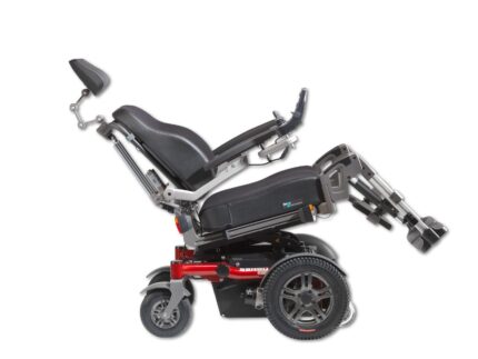 Electric wheelchair featuring a tilt function and adjustable seating position.