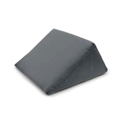 Grey wedge cushion with a triangular shape designed for support and comfort.