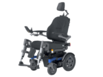 Electric wheelchair featuring adjustable armrests, footrests, and a headrest for user comfort.
