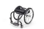 Black Rogue Fender wheelchair with large rear wheels and footrest, positioned on a white background.