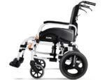 Image: A manual wheelchair that you push for someone else called The Karma Agile Wheelchair is shown in white on a green background