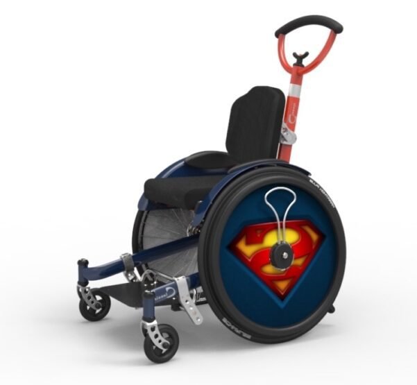 Image: A veldink custom wheelchair with custom "Superman" icon