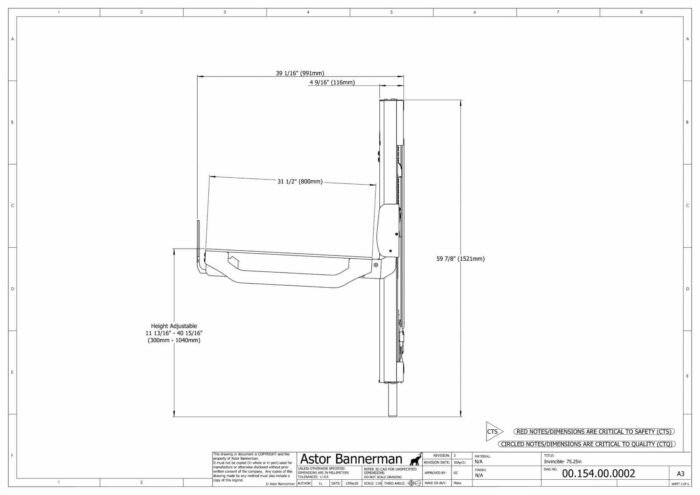 7 Astor Invincible changing table dimensions from the side