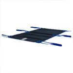 Black emergency slide sheet with blue handles for patient transfer.