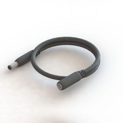 A grey charging cable extension with connectors at both ends, coiled on a plain background.