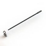 A rigid reacher tool with a hook at one end and a grip handle at the other end.