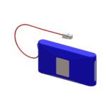 Blue portable spare battery with a red connector cable attached.