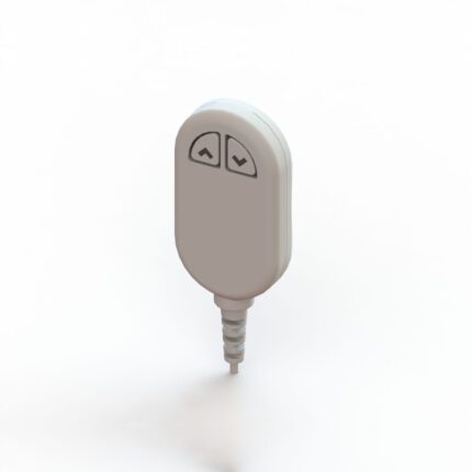 Portable handset with two function buttons for adjusting settings, featuring a simple design.