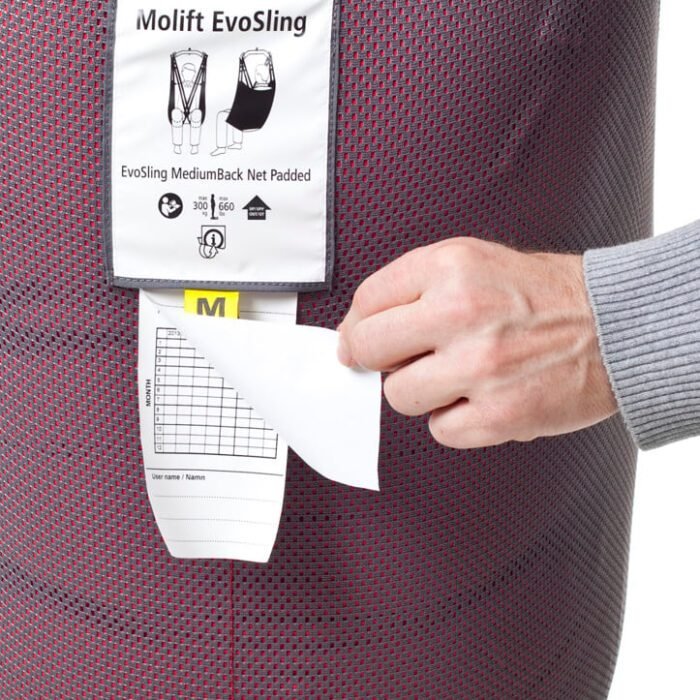 Molift RgoSling Comfort HighBack 8 Younique Healthcare evosling label closeup hand mediumback np 560101.jpg